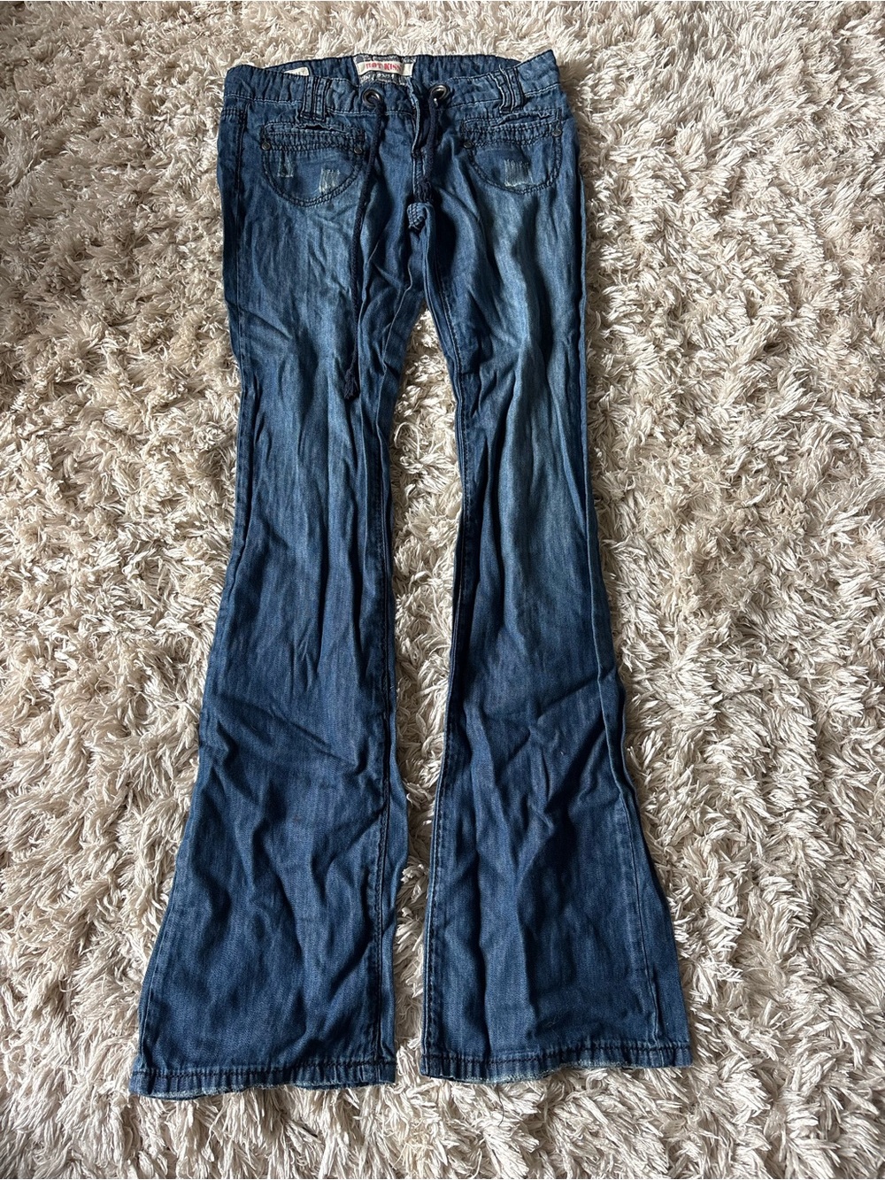 Vintage Y2K Hot Kiss Women's Indigo Flare Jeans with Drawstring